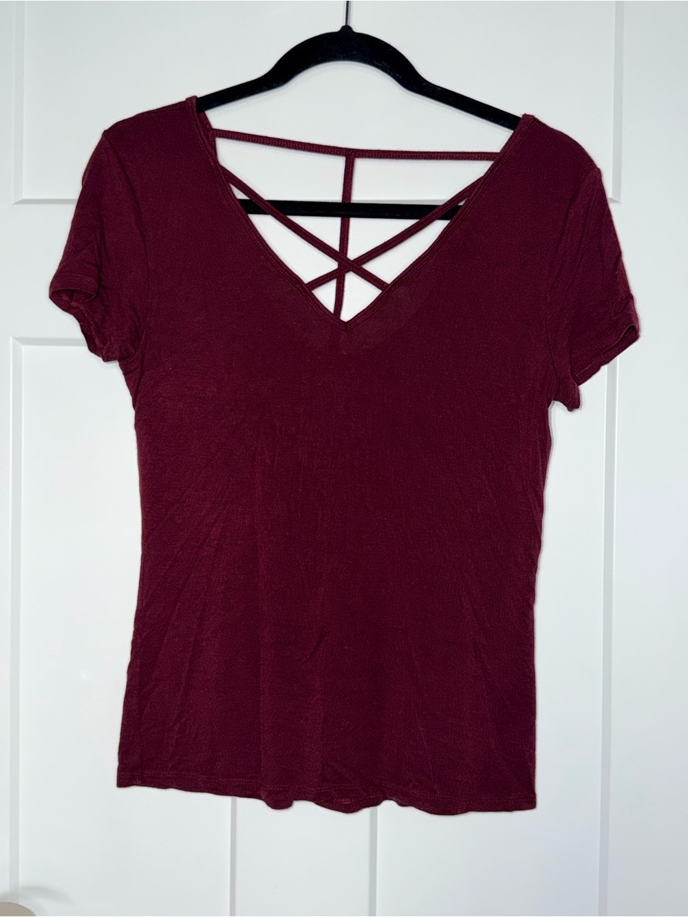 SO Dark Red Cross Detail Short Sleeve Tee